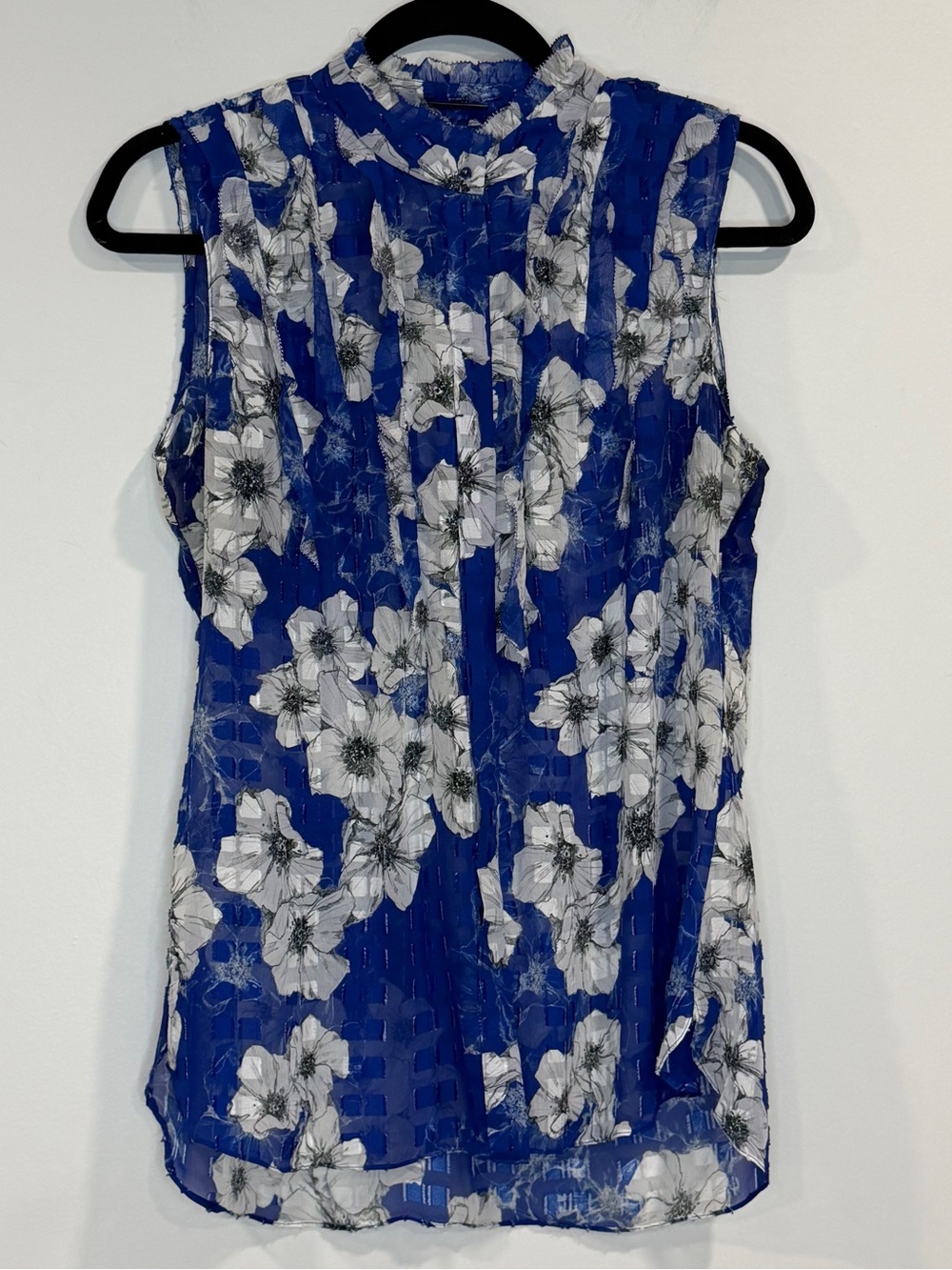 Elie Tahari Floral Sleeveless Silk Blend Top Flowy Ruffles Blouse Size S